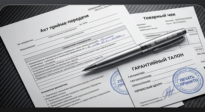 Официальный акт приёма-передачи, товарный чек и гарантийный талон с печатью сервиса